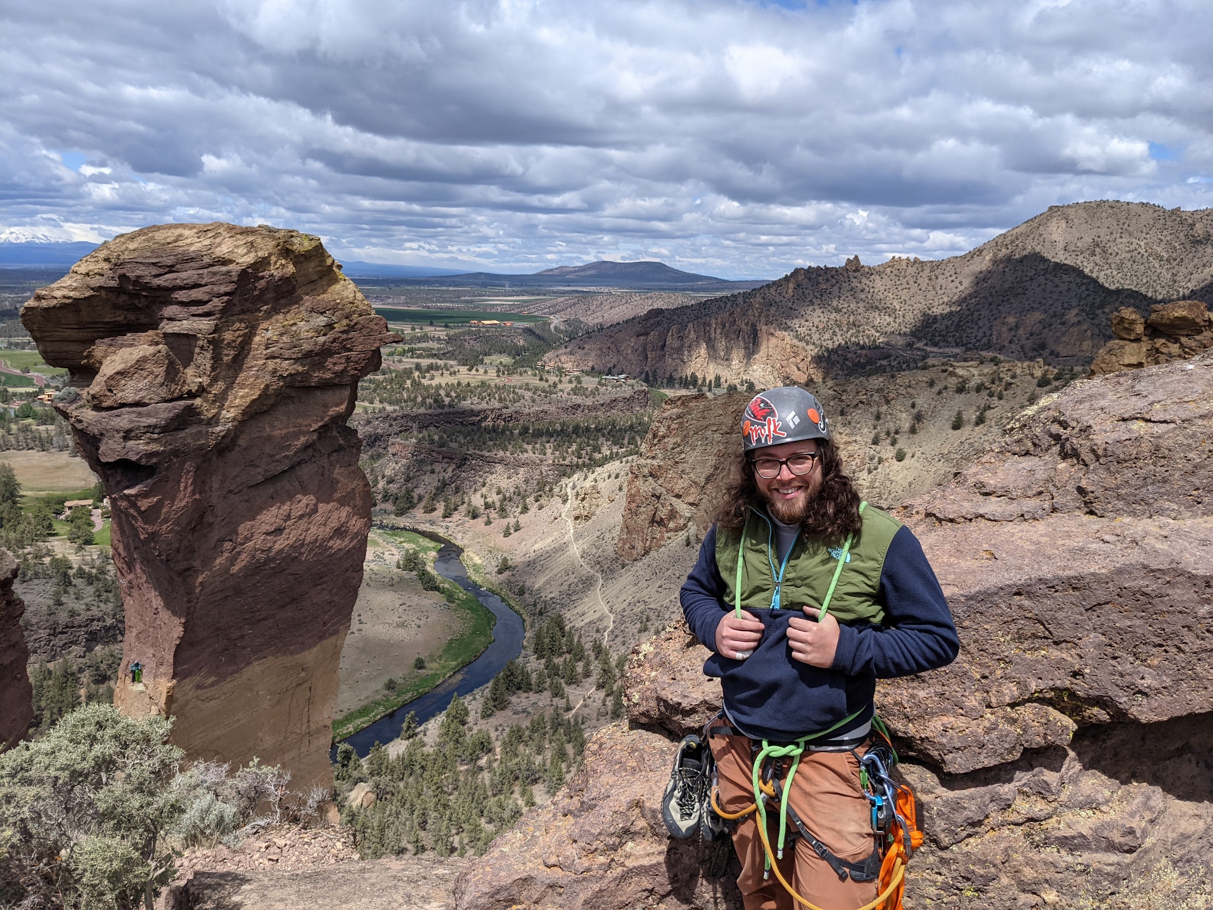 me climbing in front of Monkey Fist at Smith Rock